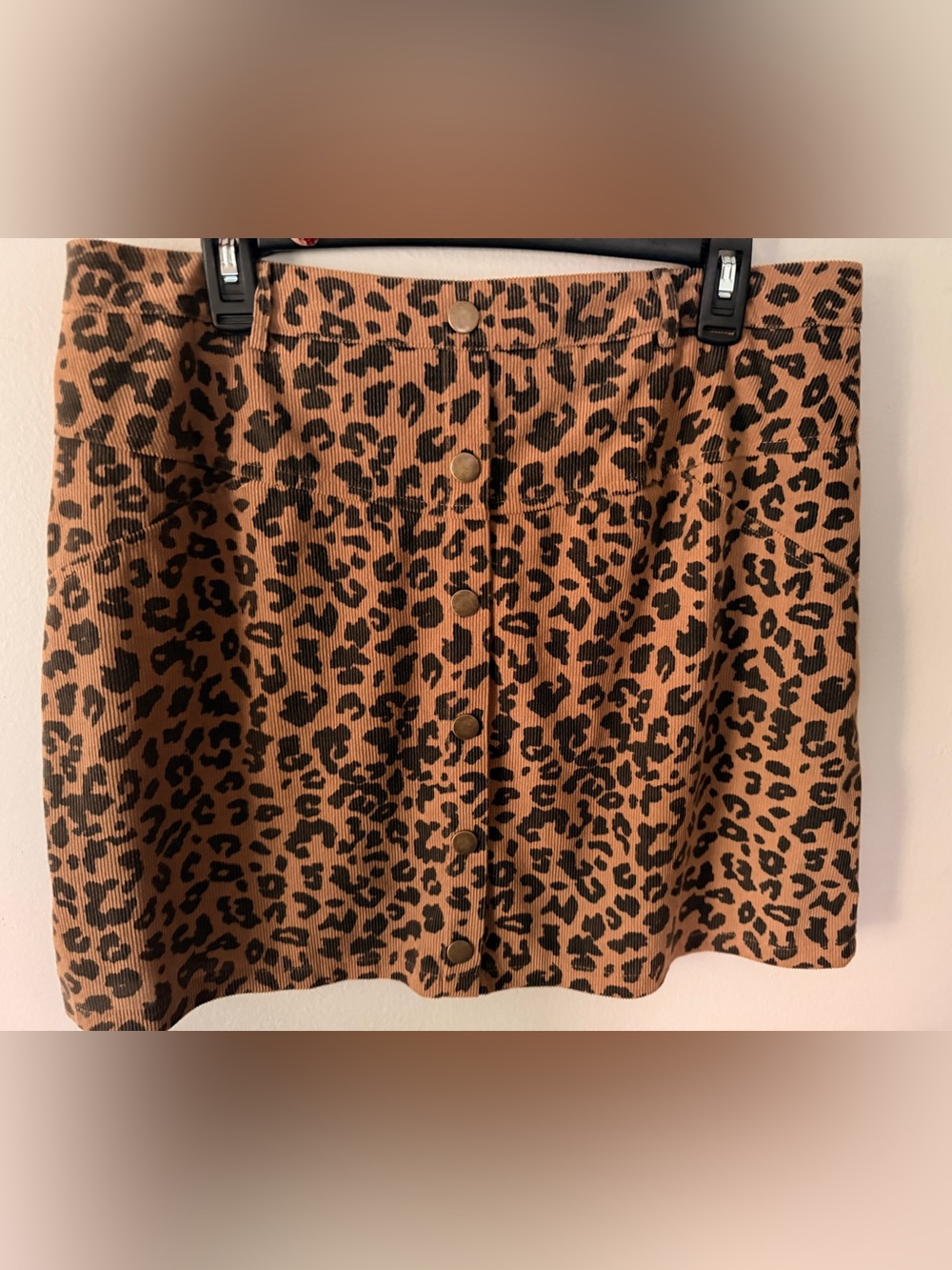SHEIN Leopard Print Button-Front Corduroy Midi Skirt - Brown & Black